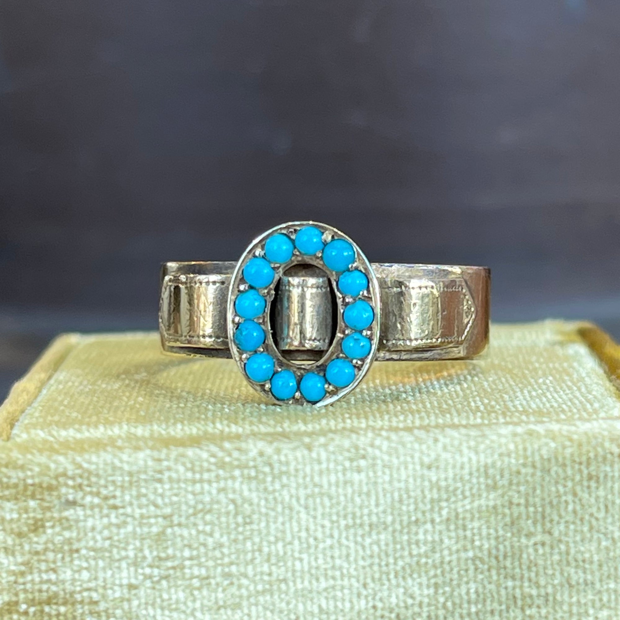 Victorian Turquoise Buckle Ring 18k Gold