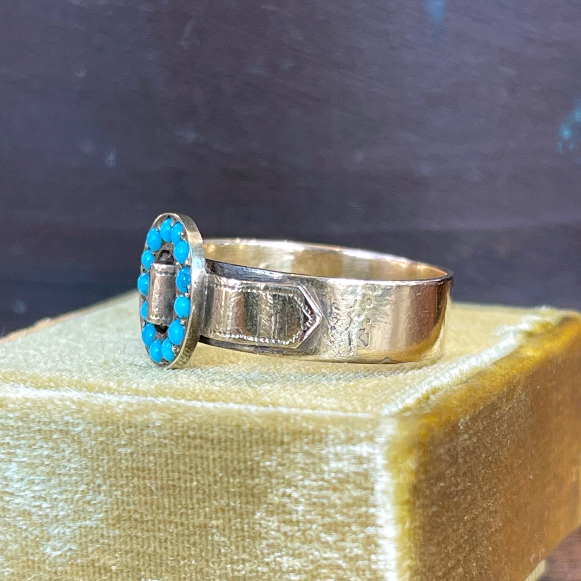 Victorian Turquoise Buckle Ring 18k Gold