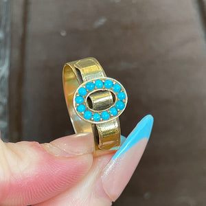 Victorian Turquoise Buckle Ring 18k Gold