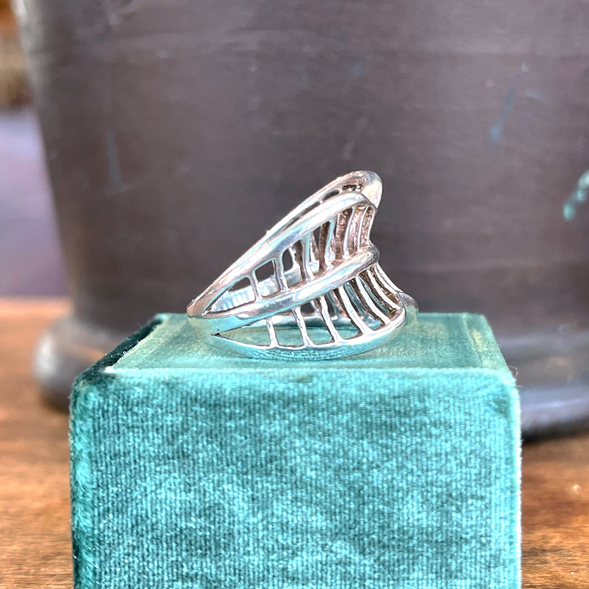 Mid-Century Scandinavian Silver Abstract Leaf Ring