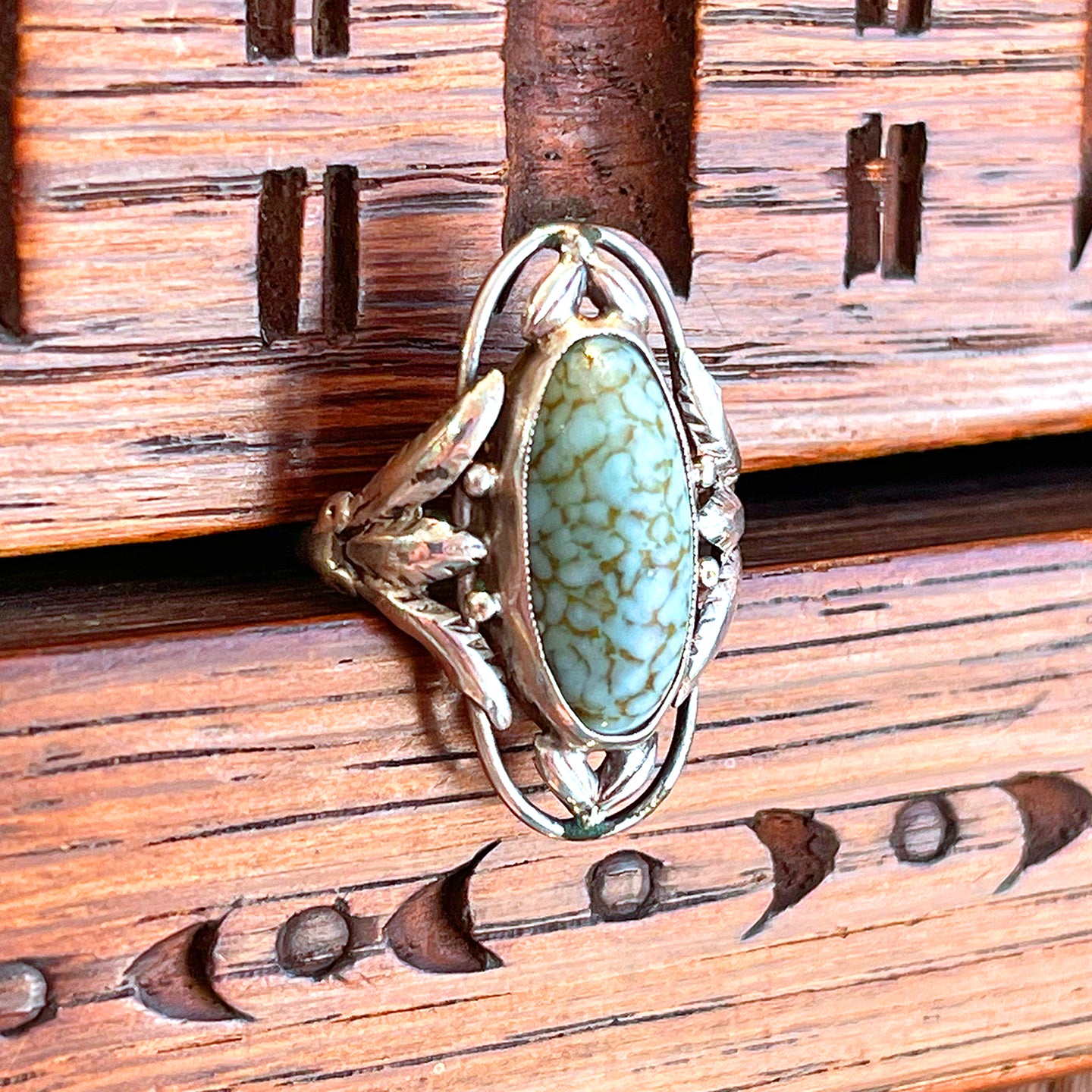 Antique Arts and Crafts Era Satin Glass Silver Ring
