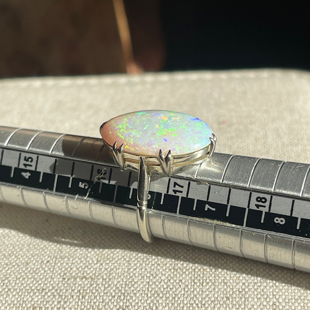 Vintage Art Deco Cabochon Opal Ring 18k White Gold