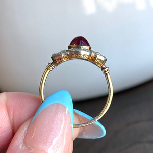 Antique Cabochon Ruby Diamond Ring 18k Gold Platinum c. 1900