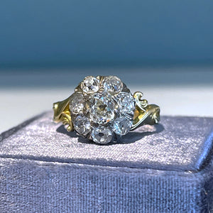 Antique Victorian Cushion Cut Diamond Cluster Ring Halo 15k Gold Silver Set