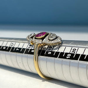 Antique French Ruby Diamond Marquis Ring 18k Gold Platinum
