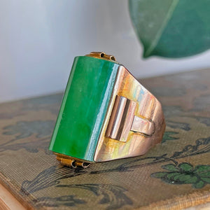 Retro Unisex Jade Gold Ring 18k 1950s