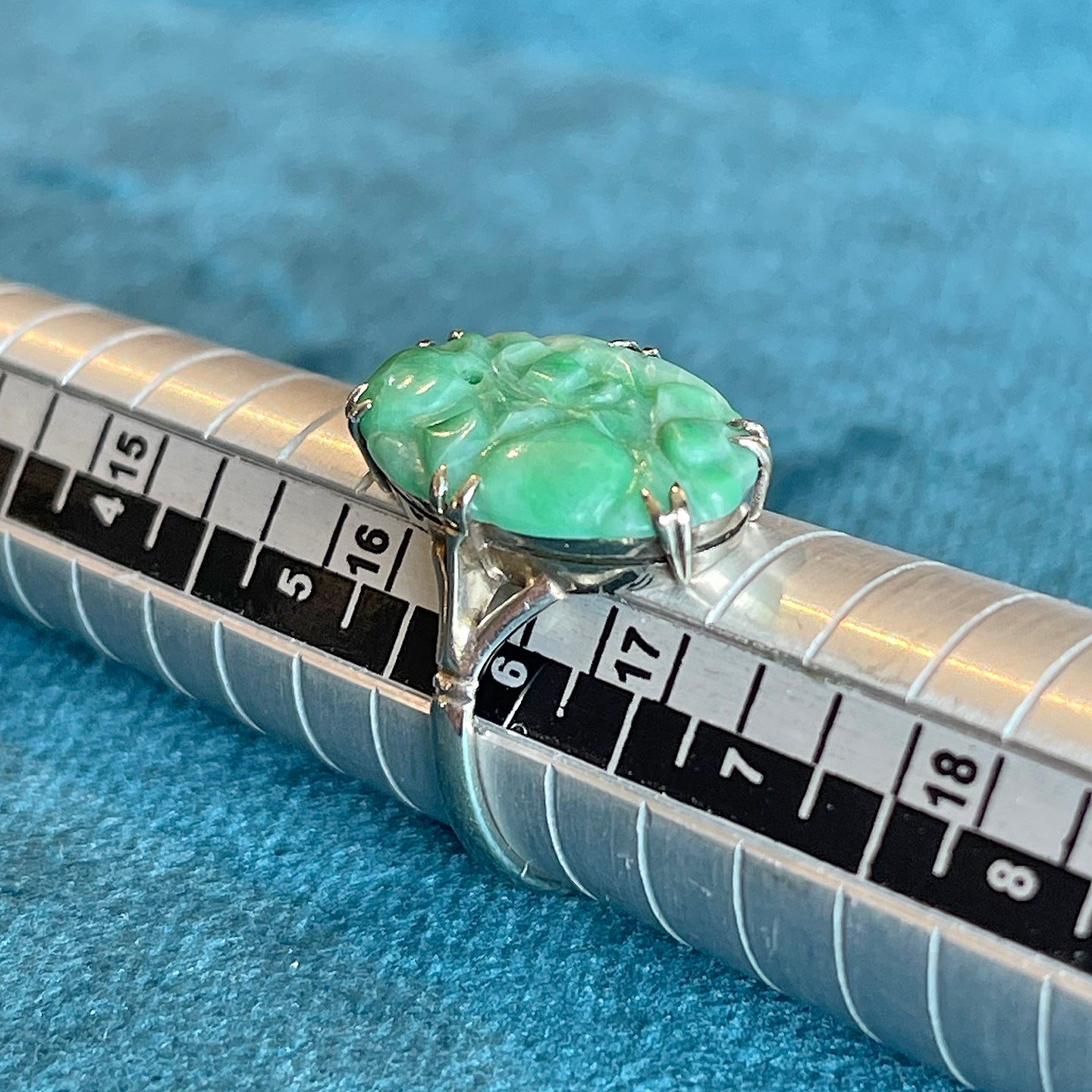Antique Art Deco Carved Jade Ring White Gold - Victoria Sterling