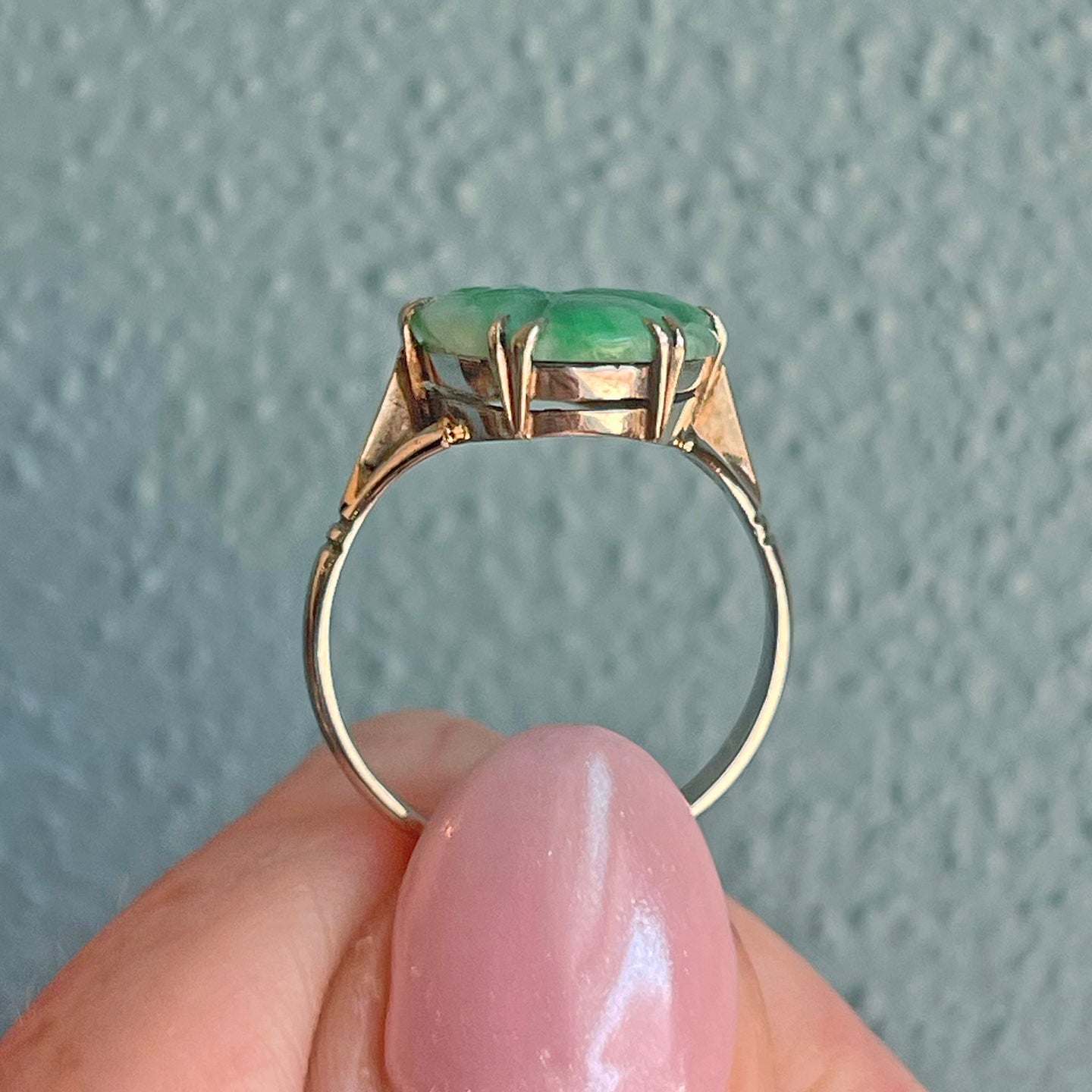 Antique Art Deco Carved Jade Ring White Gold - Victoria Sterling