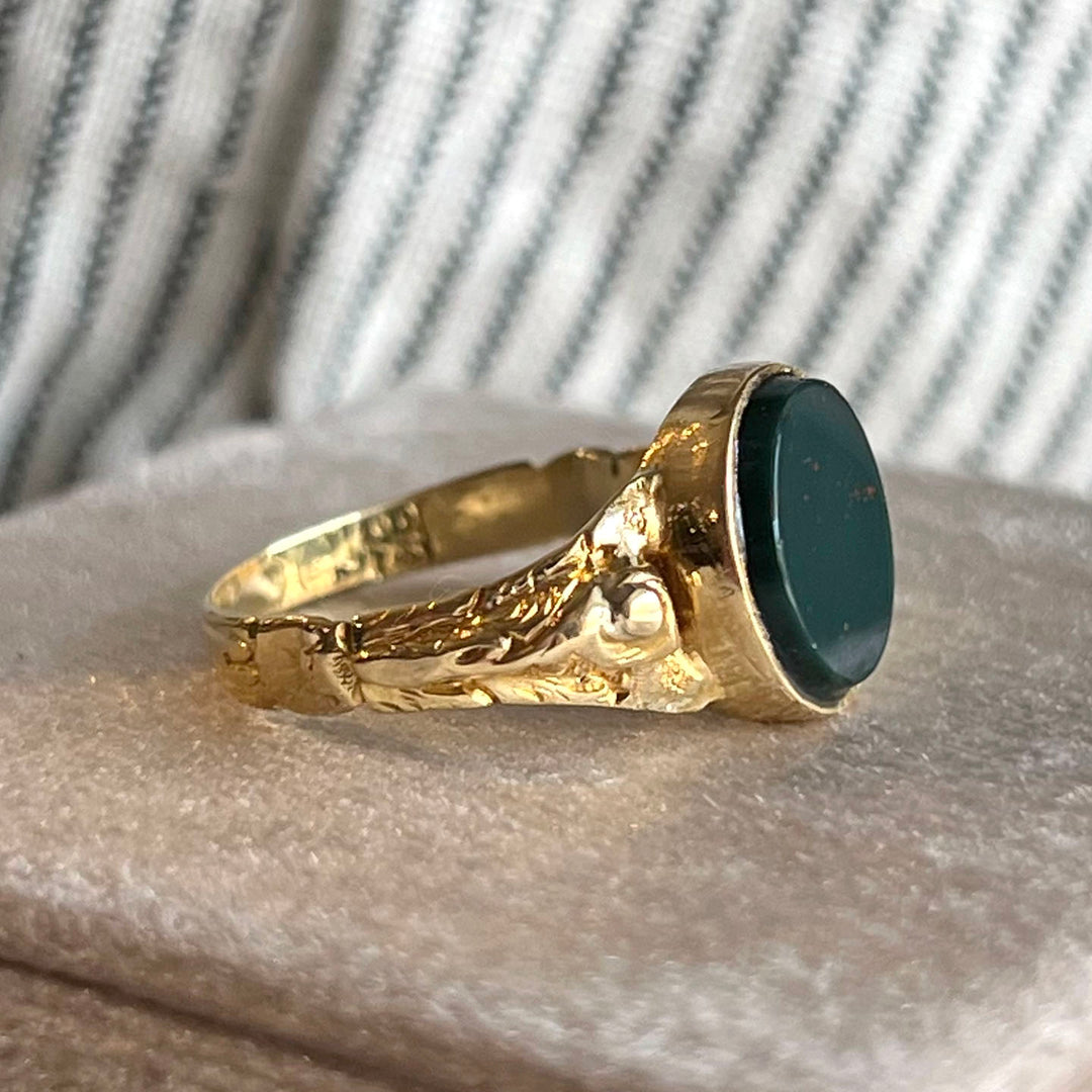 Victorian Bloodstone Intaglio Gold Ring c. 1880