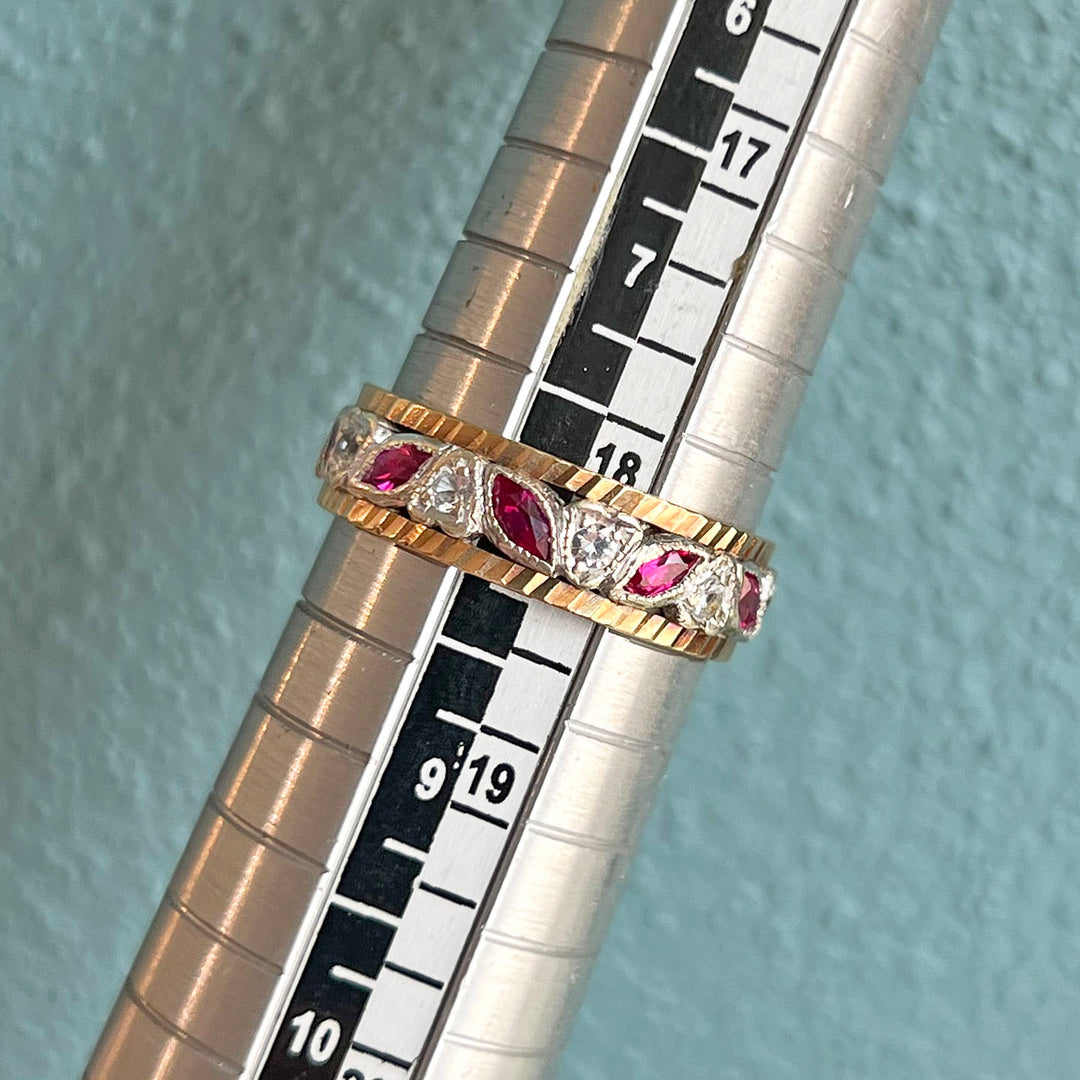 Vintage Gold Ruby Diamond Eternity Band Ring