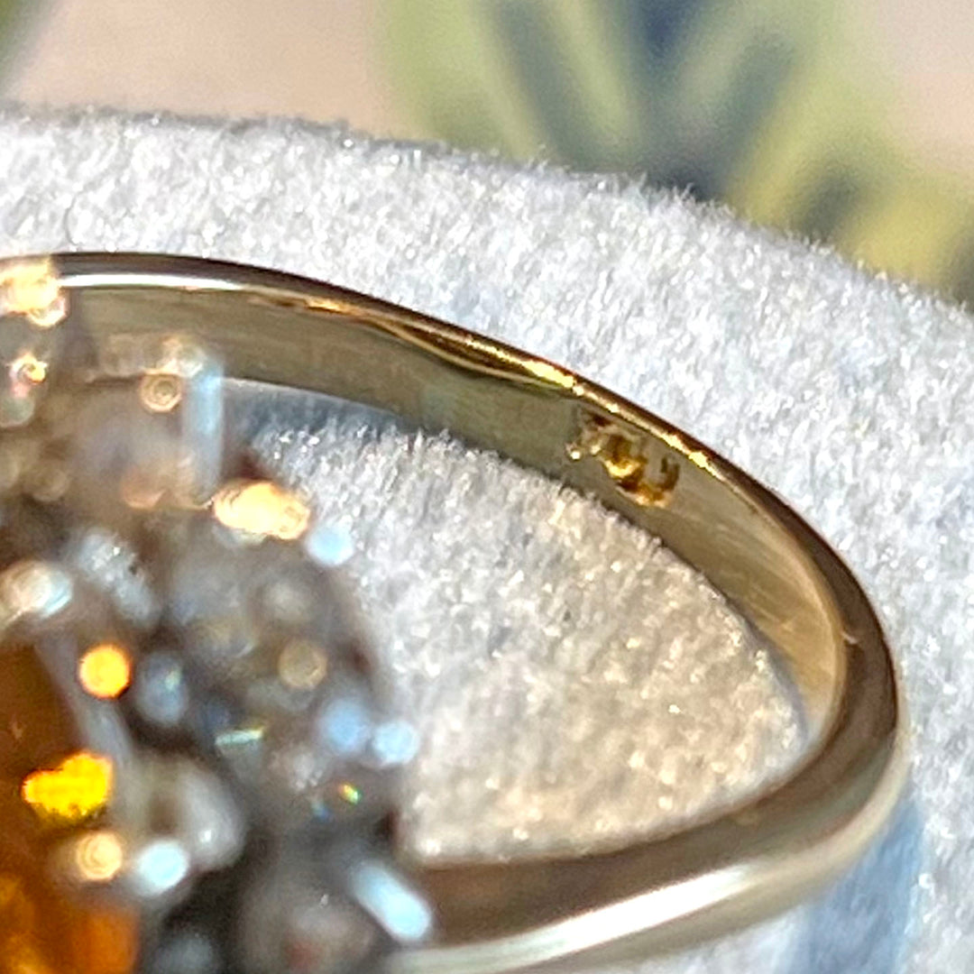 Antique Orange Zircon Diamond Cluster Ring c. 1900