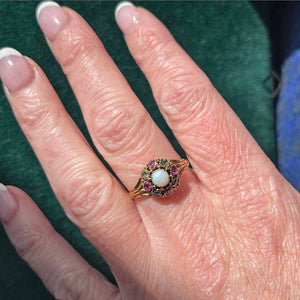 Victorian Opal, Garnet and Ruby Cluster Ring 15k Gold Hallmarked 1865
