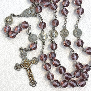 Antique French Engraved Silver and Glass Rosary