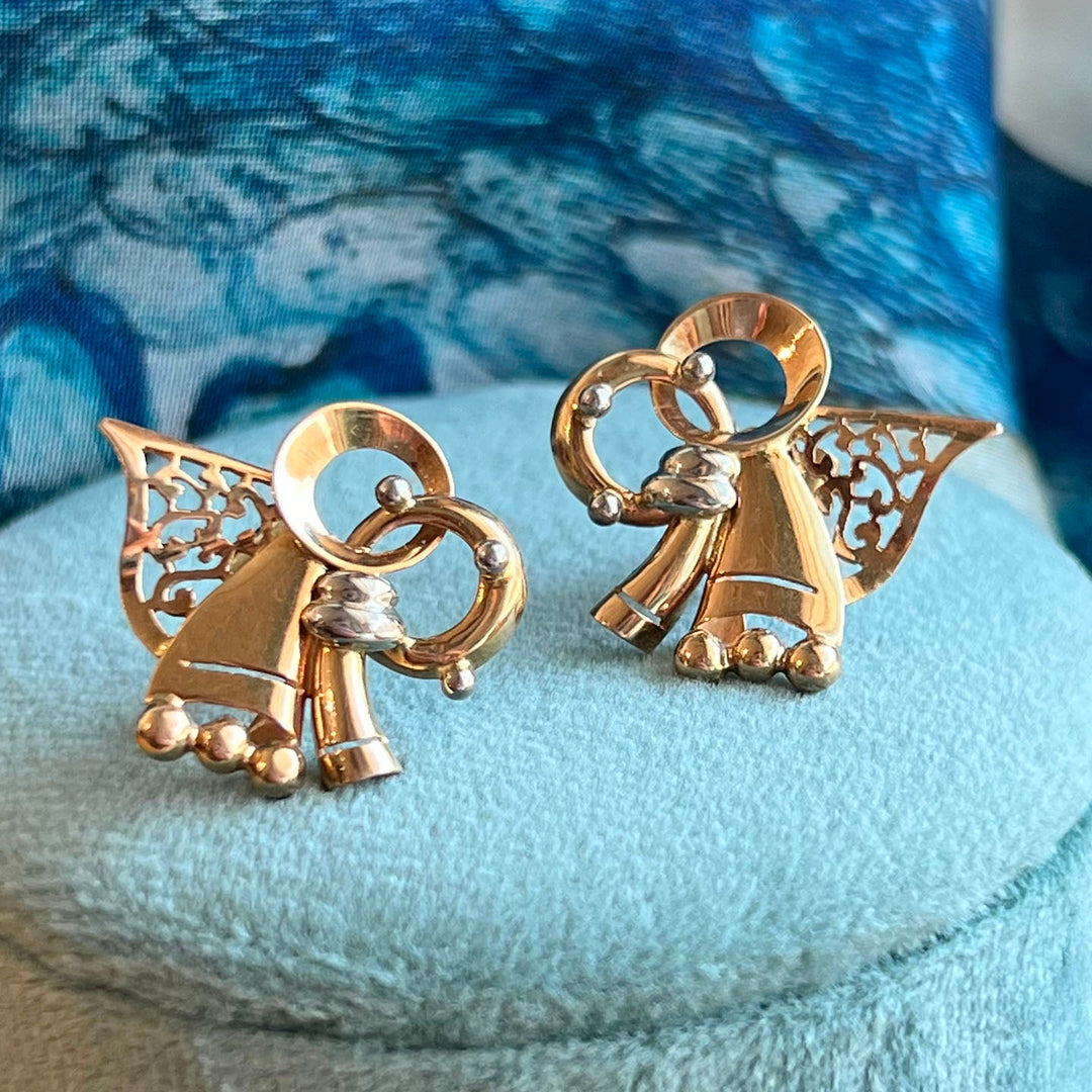 Retro Mid-Century 18k Gold Bow Earrings 1950s