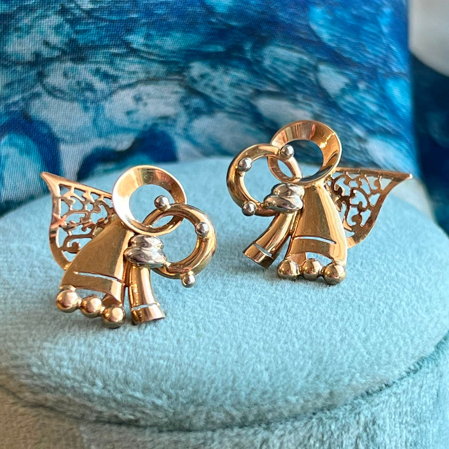 Retro Mid-Century 18k Gold Bow Earrings 1950s
