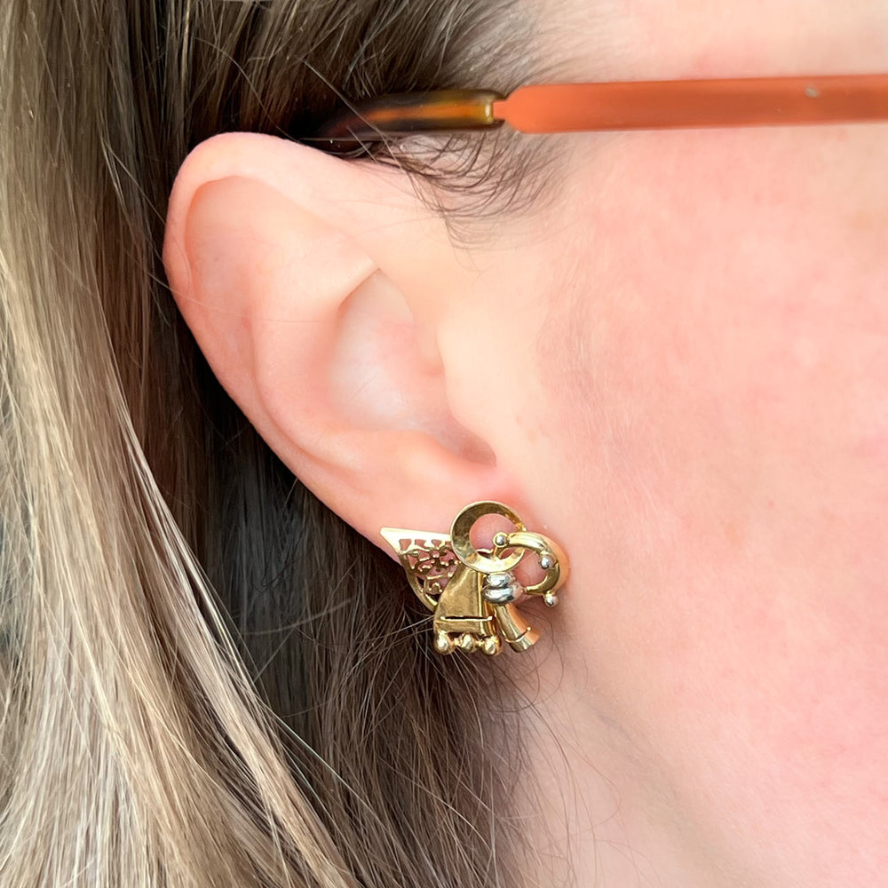 Retro Mid-Century 18k Gold Bow Earrings 1950s