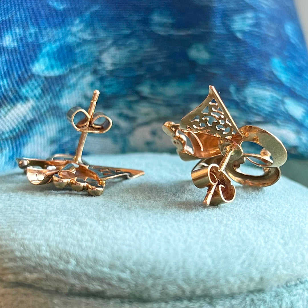 Retro Mid-Century 18k Gold Bow Earrings 1950s
