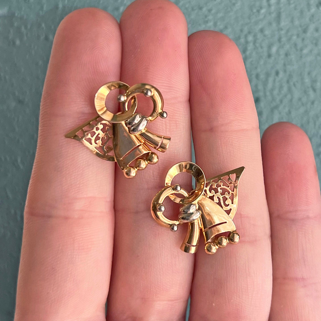 Retro Mid-Century 18k Gold Bow Earrings 1950s