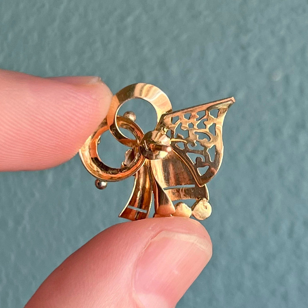 Retro Mid-Century 18k Gold Bow Earrings 1950s