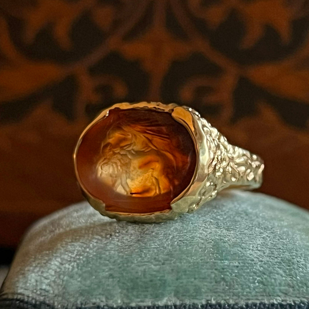 Roman Carnelian Intaglio Ring in 18k Gold in Vintage Mount