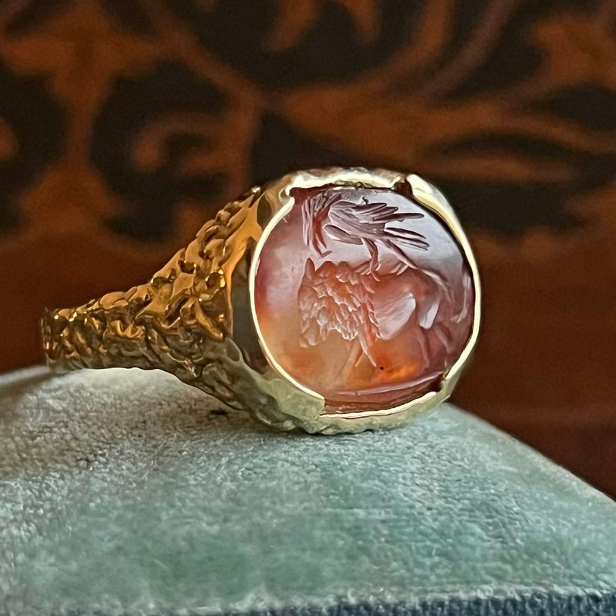 Roman Carnelian Intaglio Ring in 18k Gold in Vintage Mount