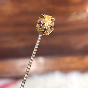 Antique Owl Head Stick Pin Garnet Eyes 18k Gold