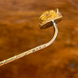 Antique Owl Head Stick Pin Garnet Eyes 18k Gold