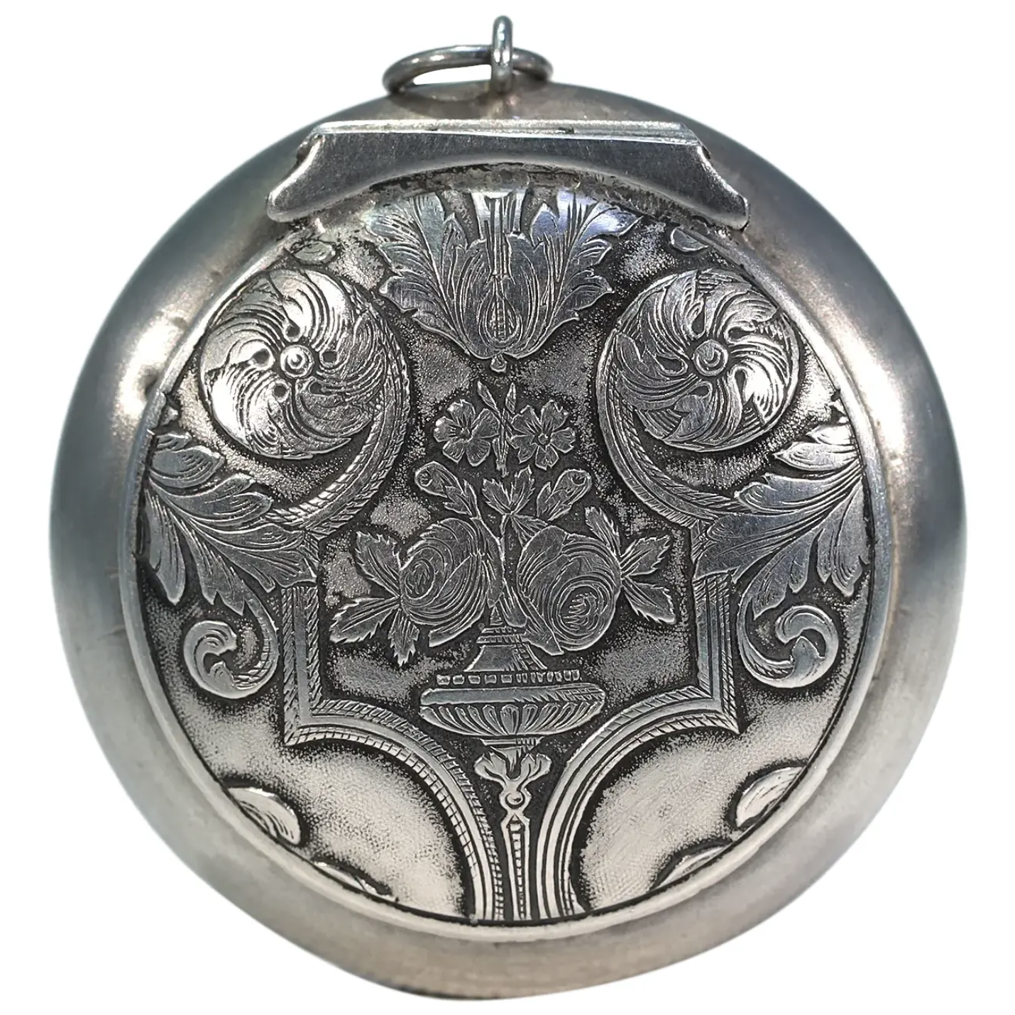 Antique European Silver Locket Pendant Compact or Pill Box