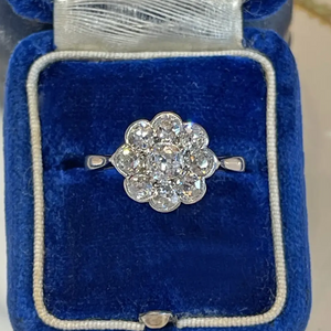 Vintage Old European Cut Diamond Cluster Ring 18k White Gold