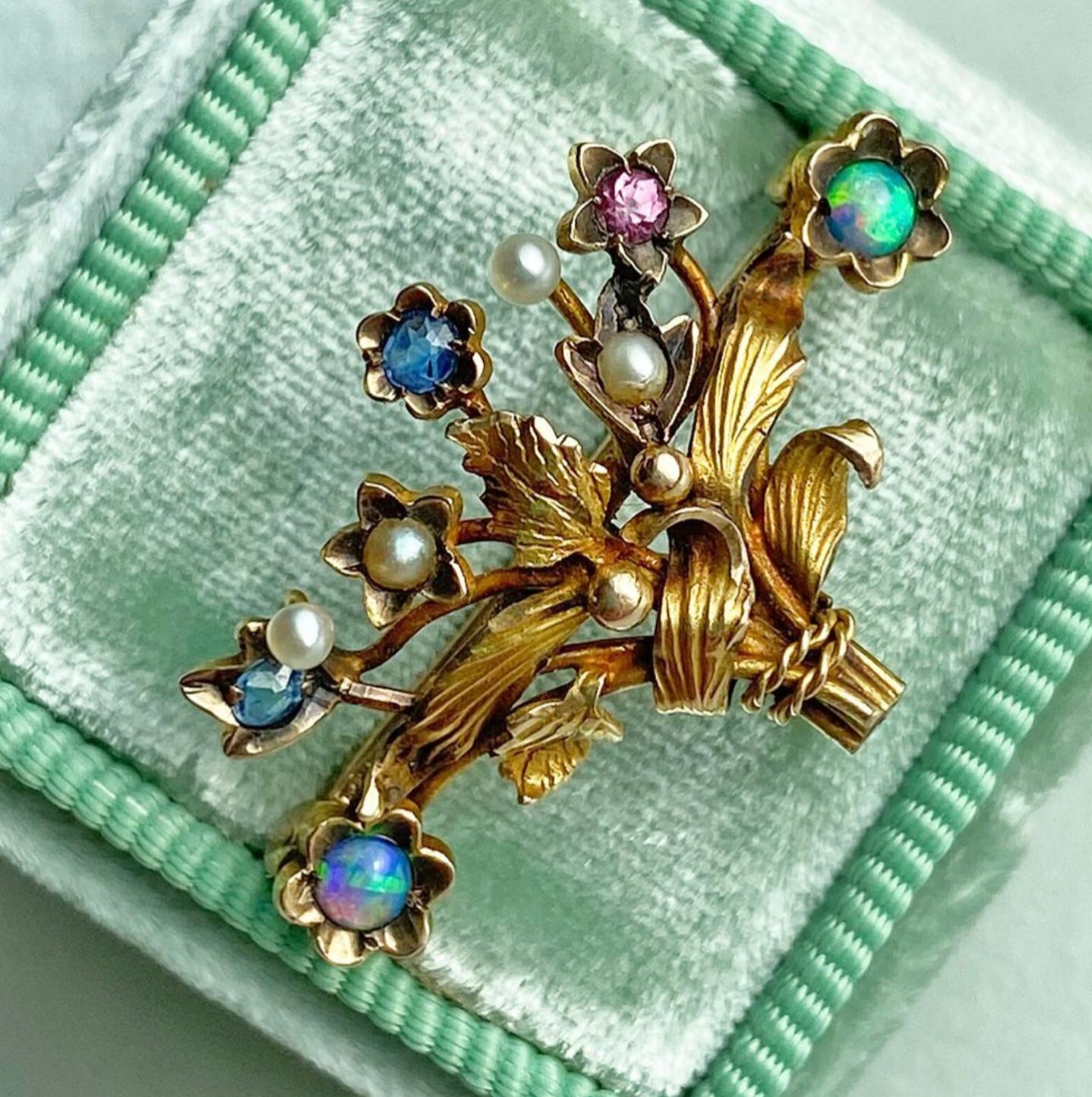 Golden Basket of Flowers Gemstone Brooch Watch Hanger