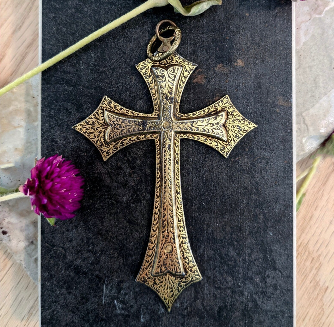 Victorian Colonial Indian Koftgari Cross Antique Pendant