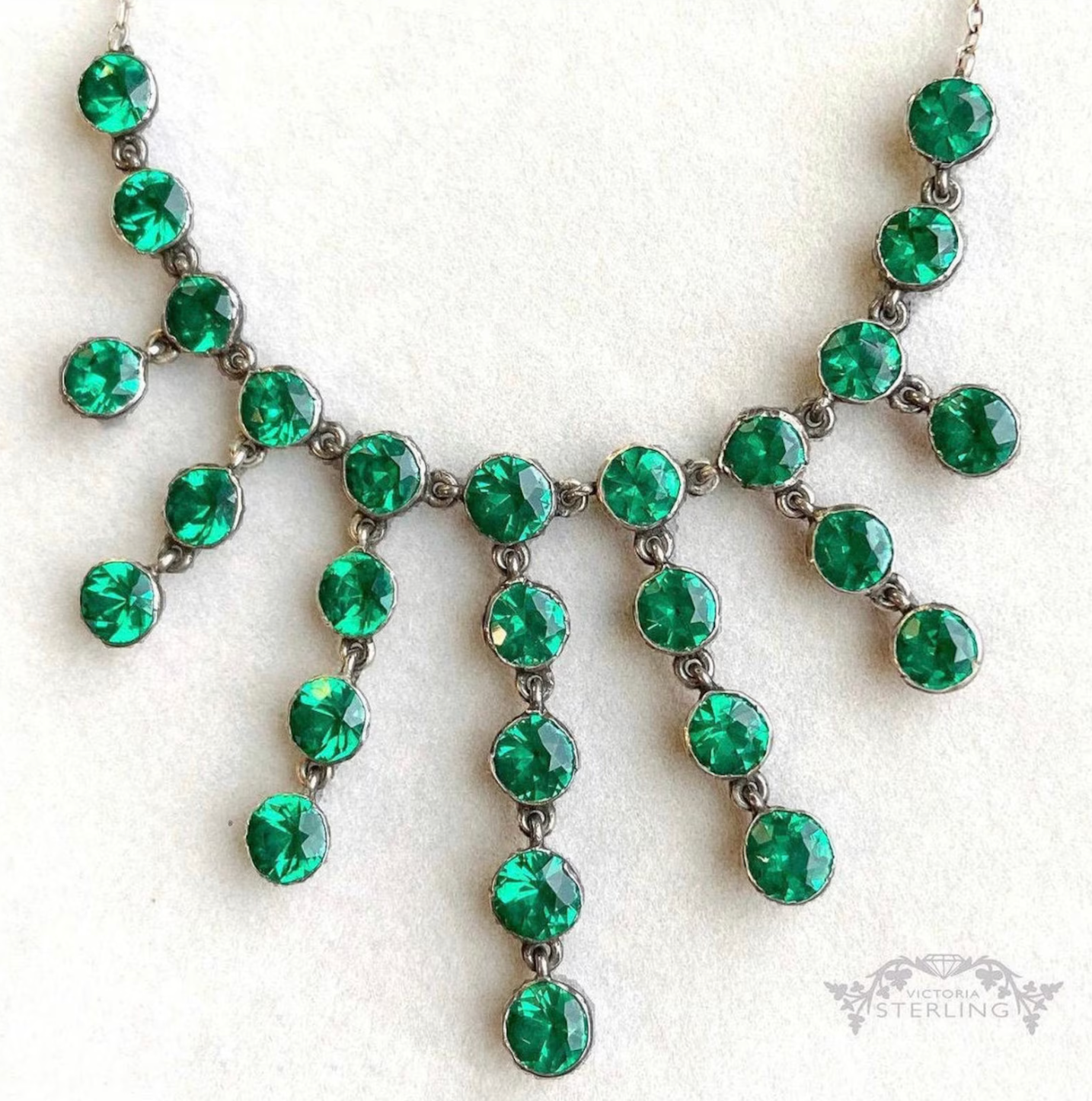 Antique Emerald Green Paste Silver Necklace