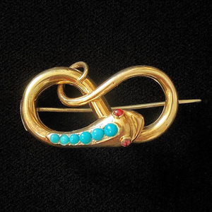 Antique Victorian Turquoise Garnet Gold Snake Brooch Pin