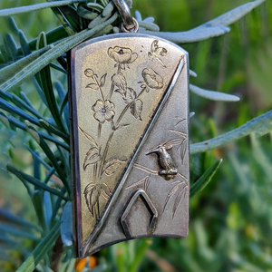 Antique Silver Engraved Bird & Flowers Locket