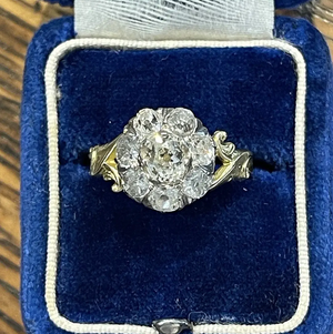 Antique Victorian Cushion Cut Diamond Cluster Ring Halo 15k Gold Silver Set