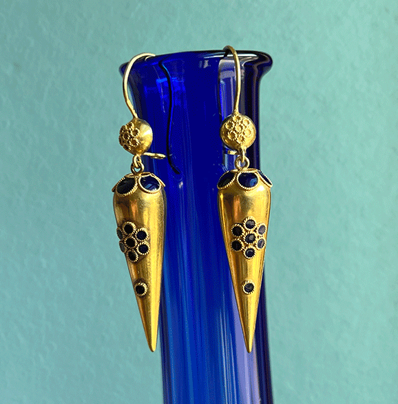 c.1880 18k Enamel Torpedo Drop Earrings