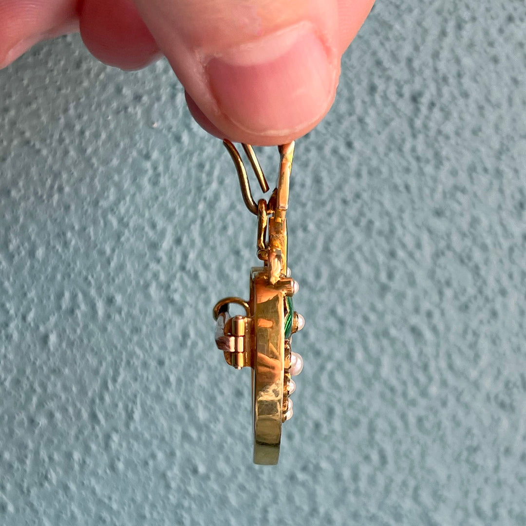 Stunning Victorian Enameled Heart Rose Pendant Brooch Pin