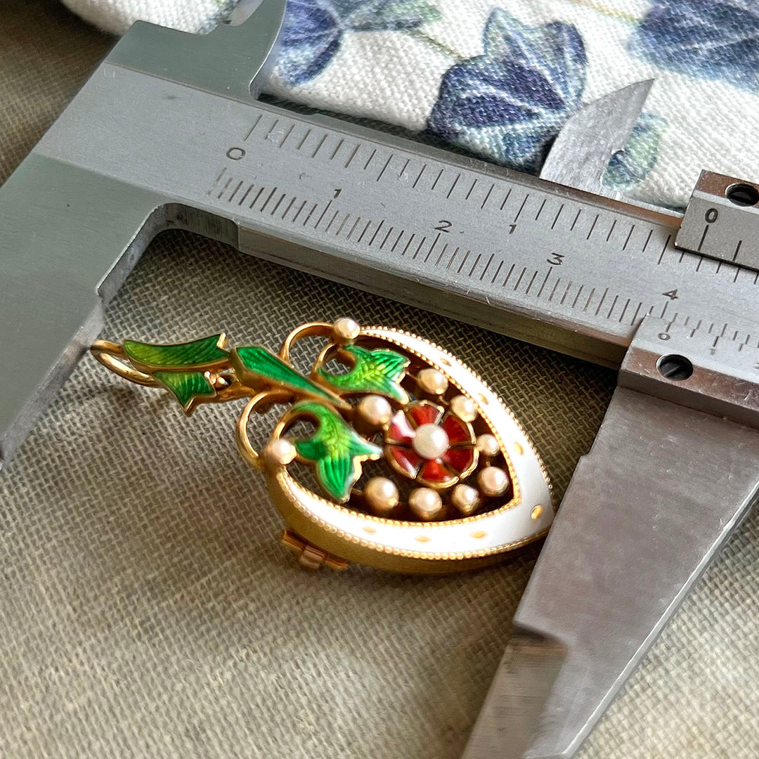 Stunning Victorian Enameled Heart Rose Pendant Brooch Pin