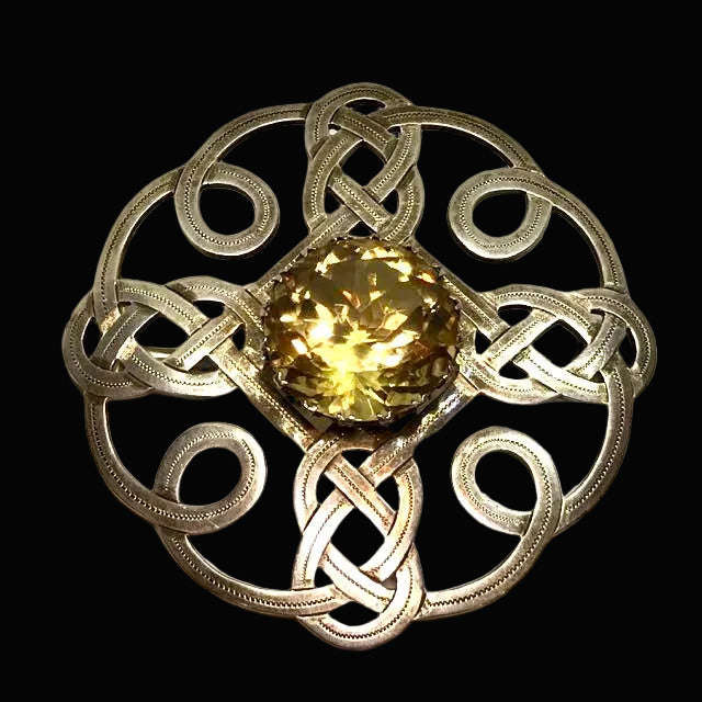 Georgian Scottish Silver Celtic Love Knot Citrine Brooch, Edinburgh 1757