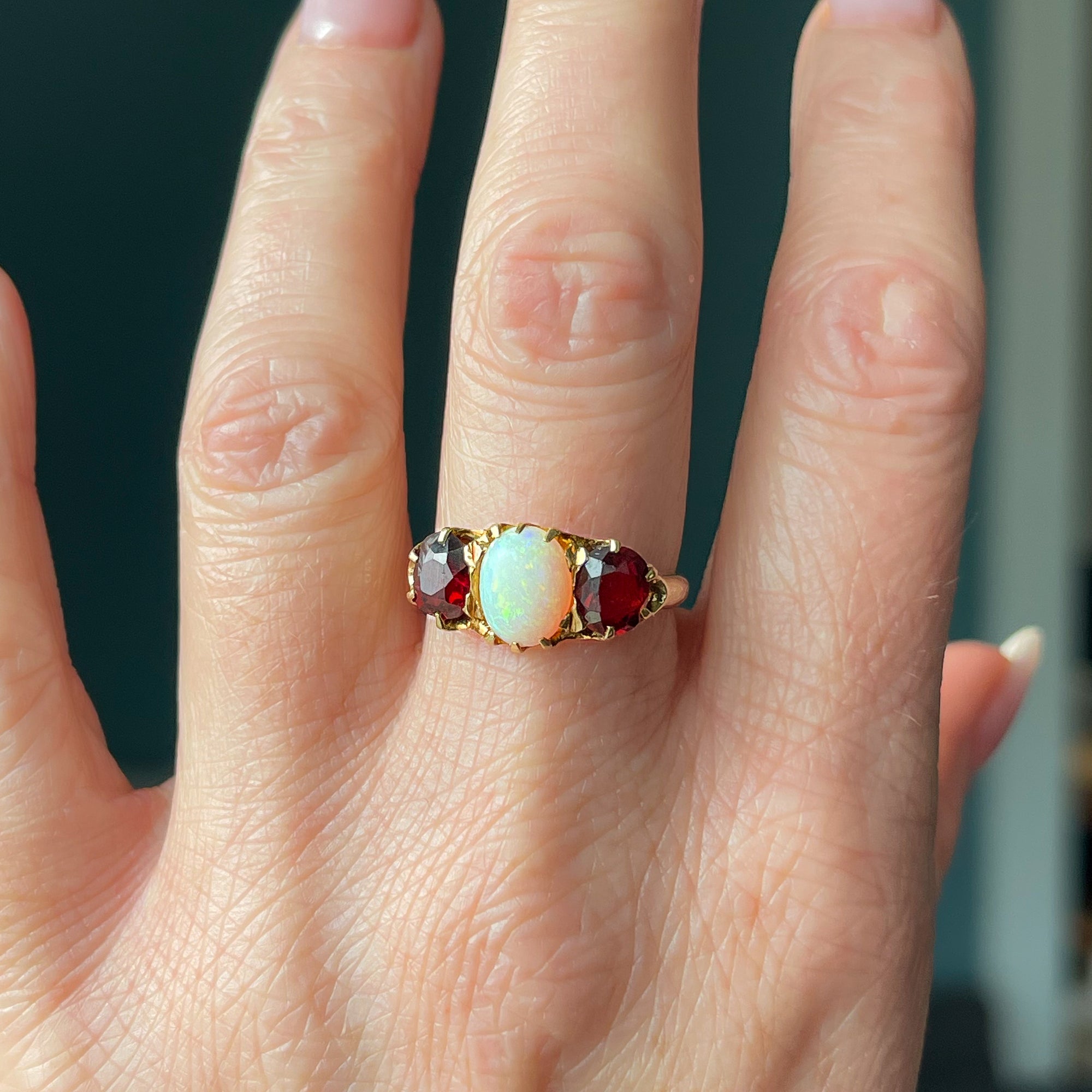 Victorian Garnet Opal Ring 18k Gold