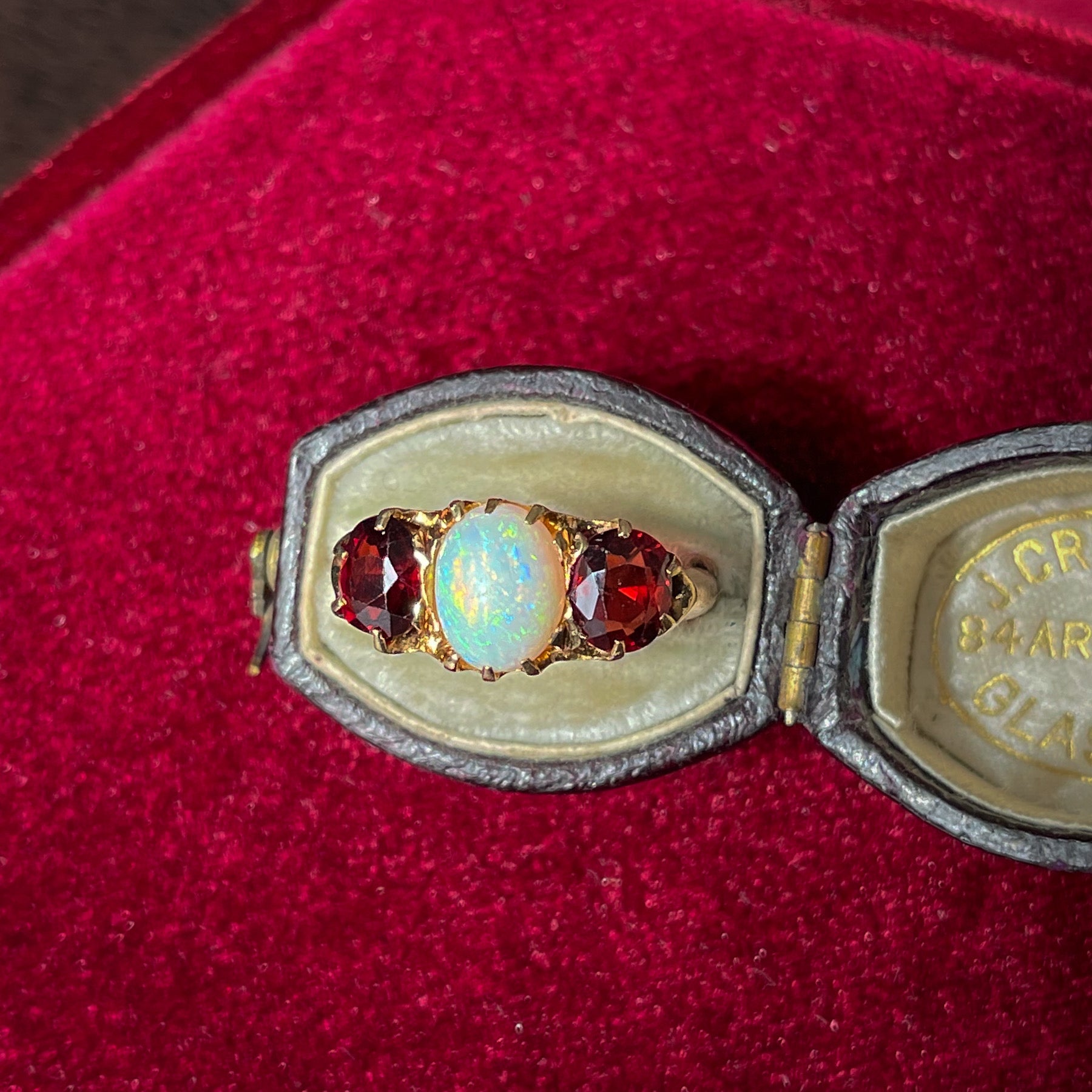 Victorian Garnet Opal Ring 18k Gold