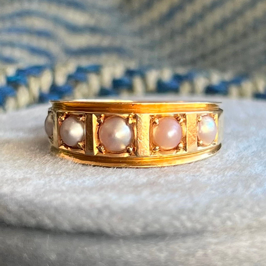 Victorian 18 karat gold five pearl ring