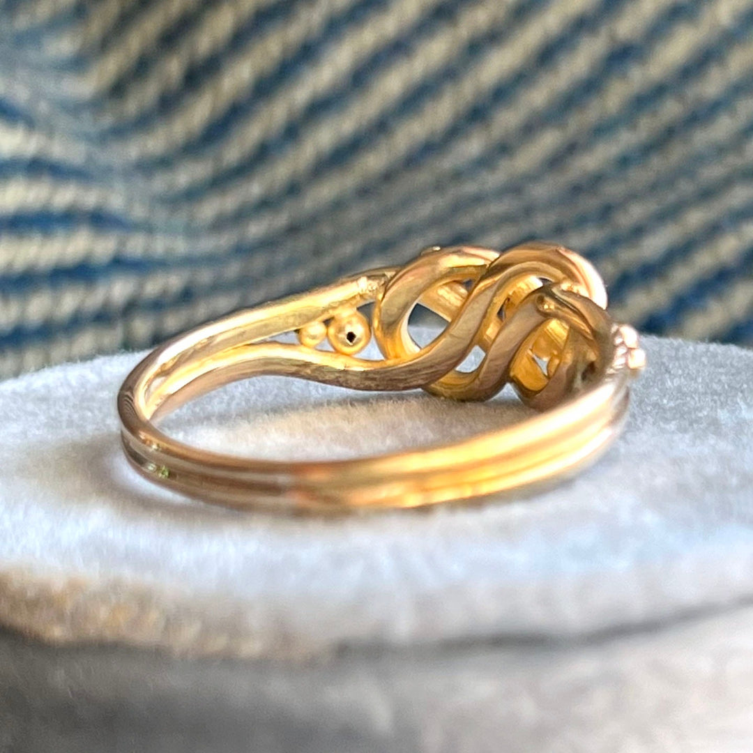 Detailed view of intertwined love knot band