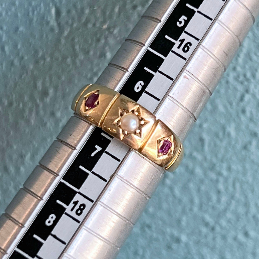 Victorian 18k Gold Ruby Pearl,Ring Birmingham 1895