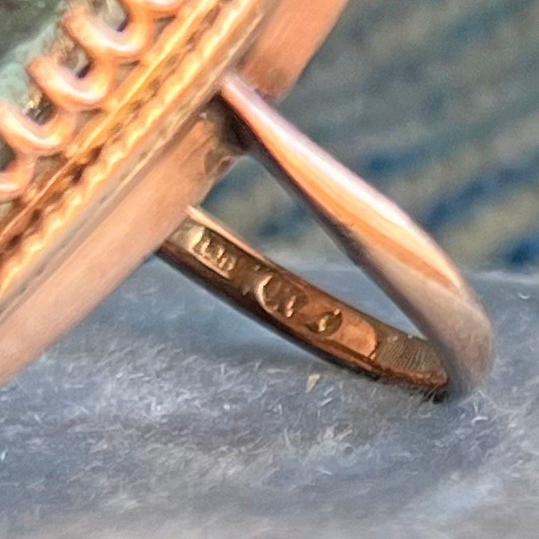 Victorian 9 Karat Gold Moss Agate Ring c. 1880 Antique Large Moss Agate Ring Size 7.75