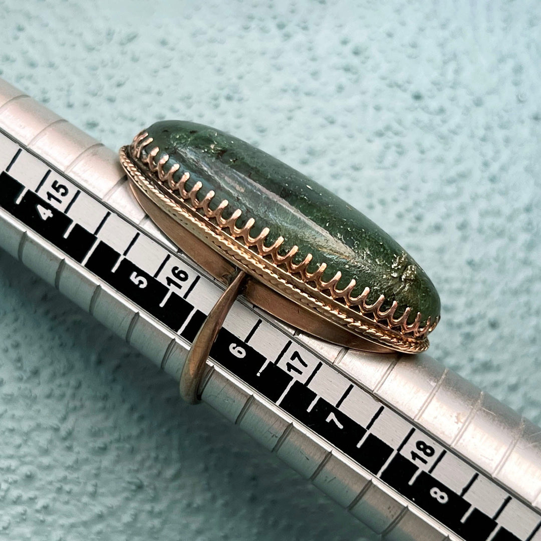 Victorian 9 Karat Gold Moss Agate Ring c. 1880 Antique Large Moss Agate Ring Size 7.75