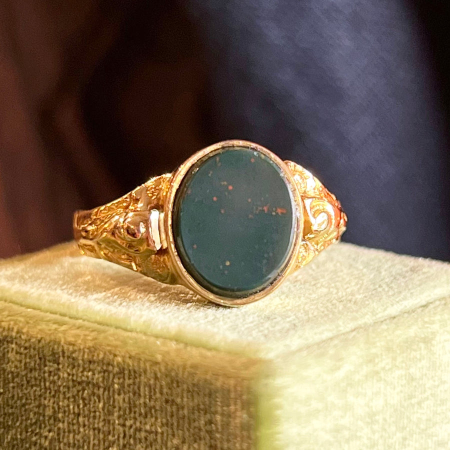 Victorian Bloodstone Intaglio Gold Ring c. 1880