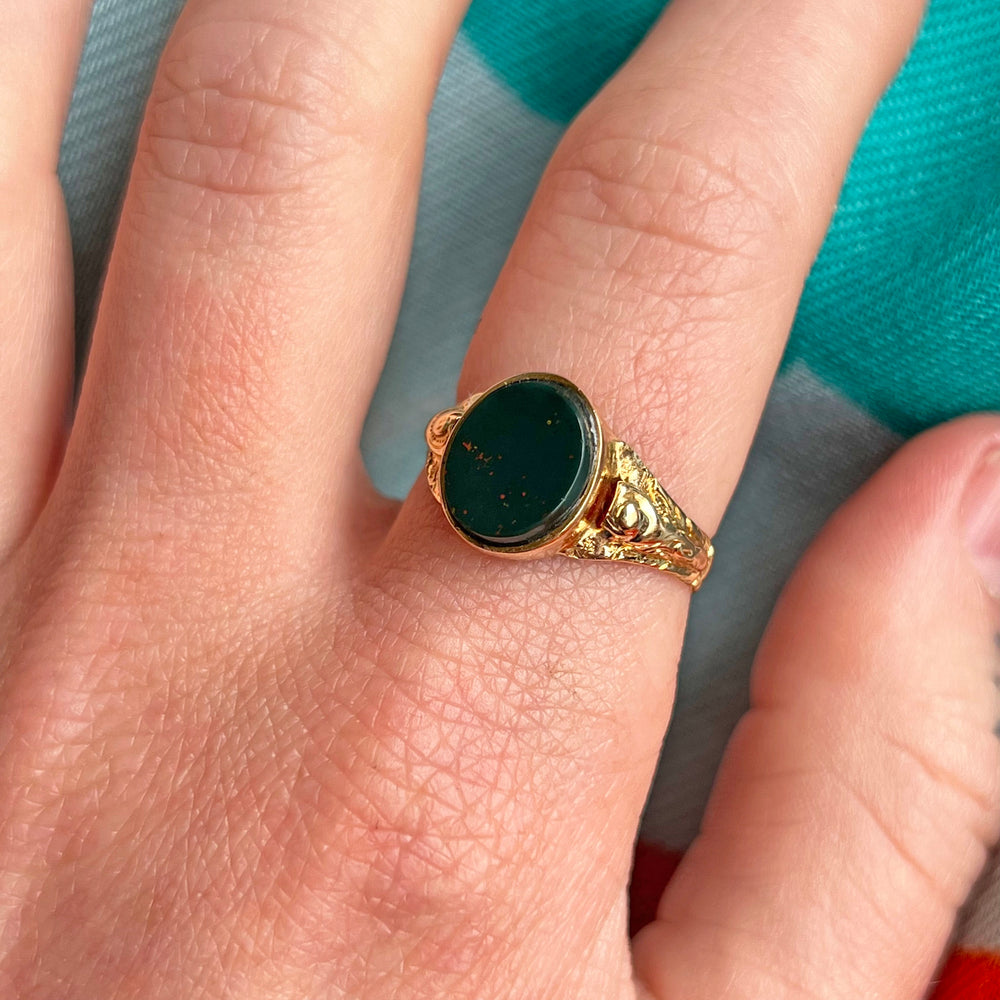 Victorian Bloodstone Intaglio Gold Ring c. 1880