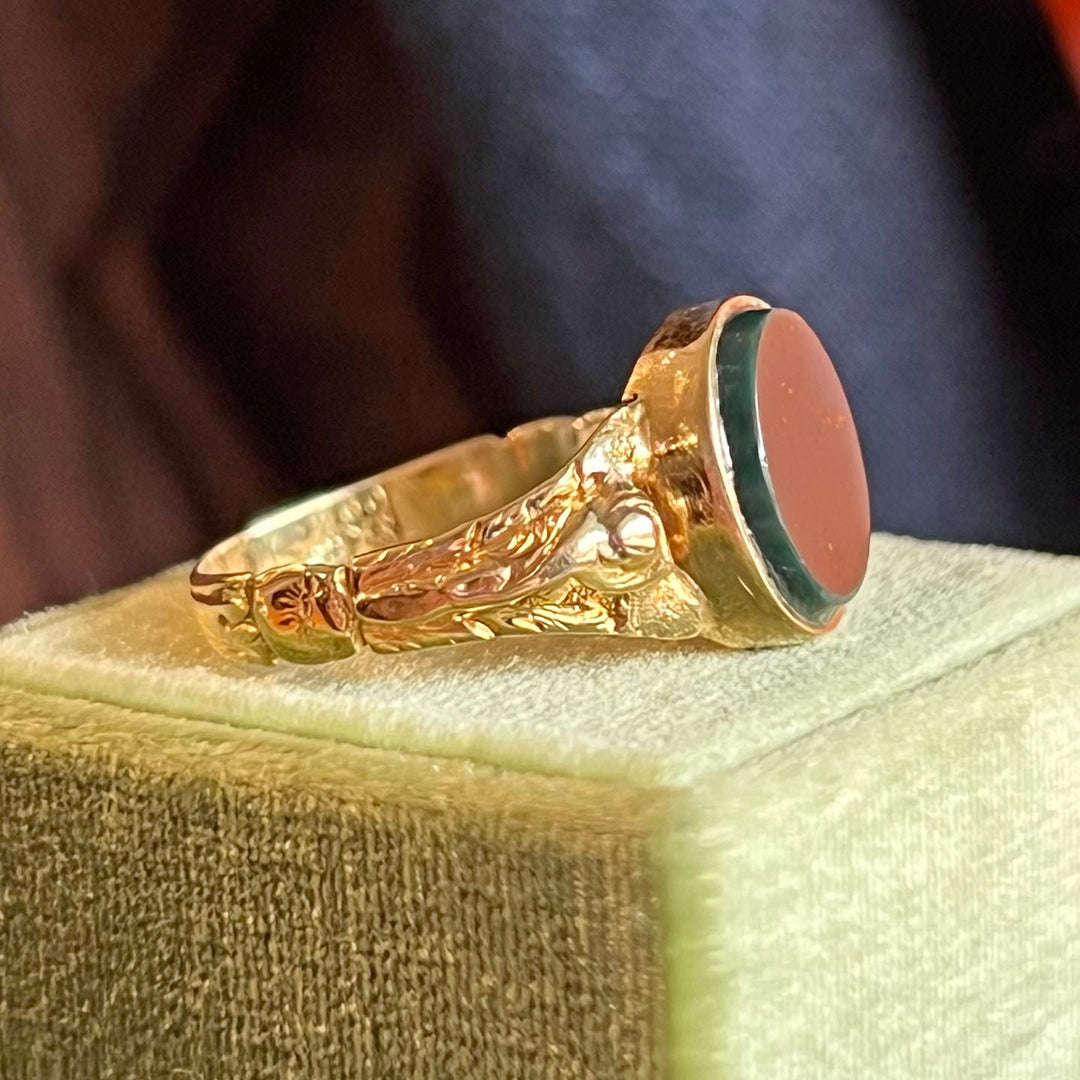 Victorian Bloodstone Intaglio Gold Ring c. 1880