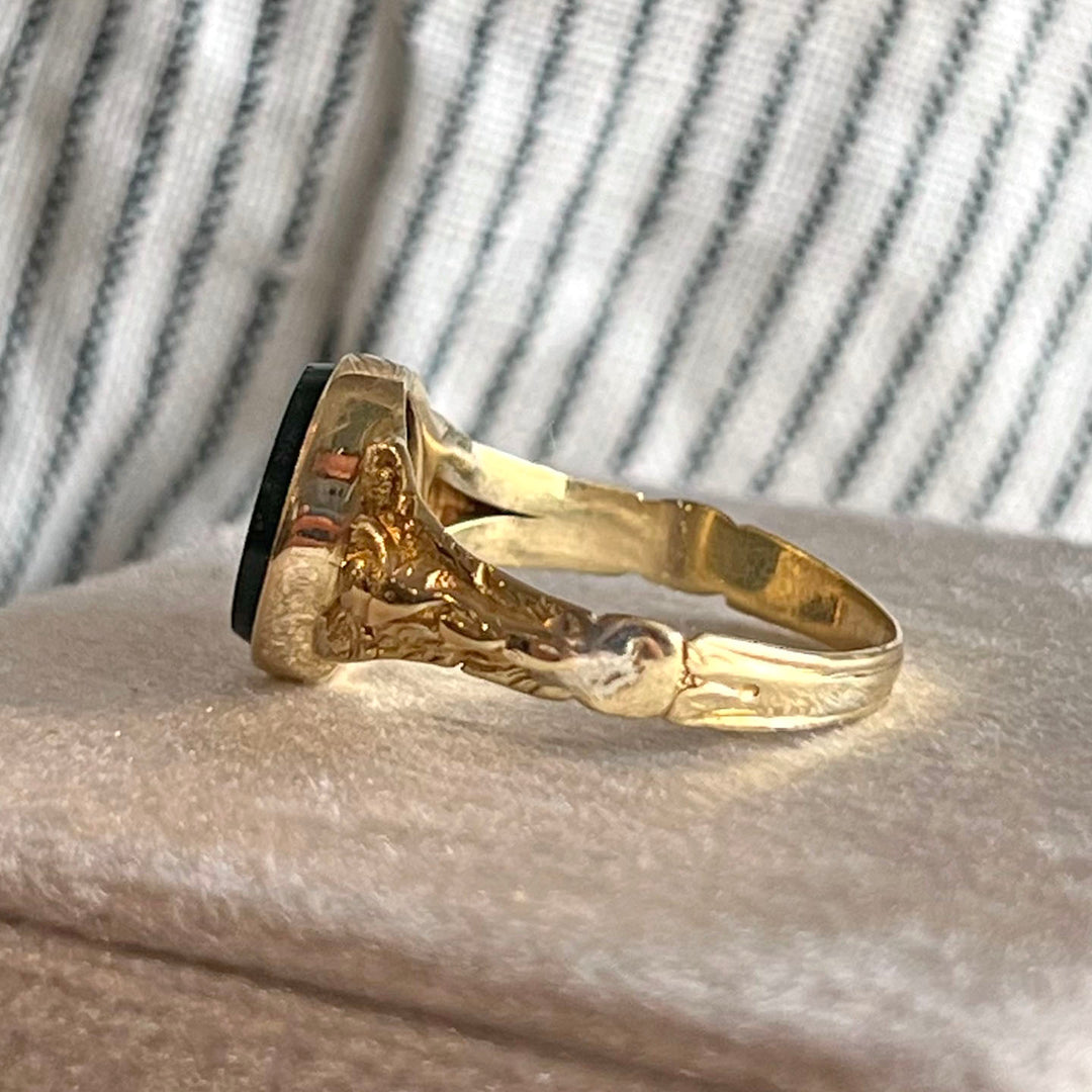 Victorian Bloodstone Intaglio Gold Ring c. 1880